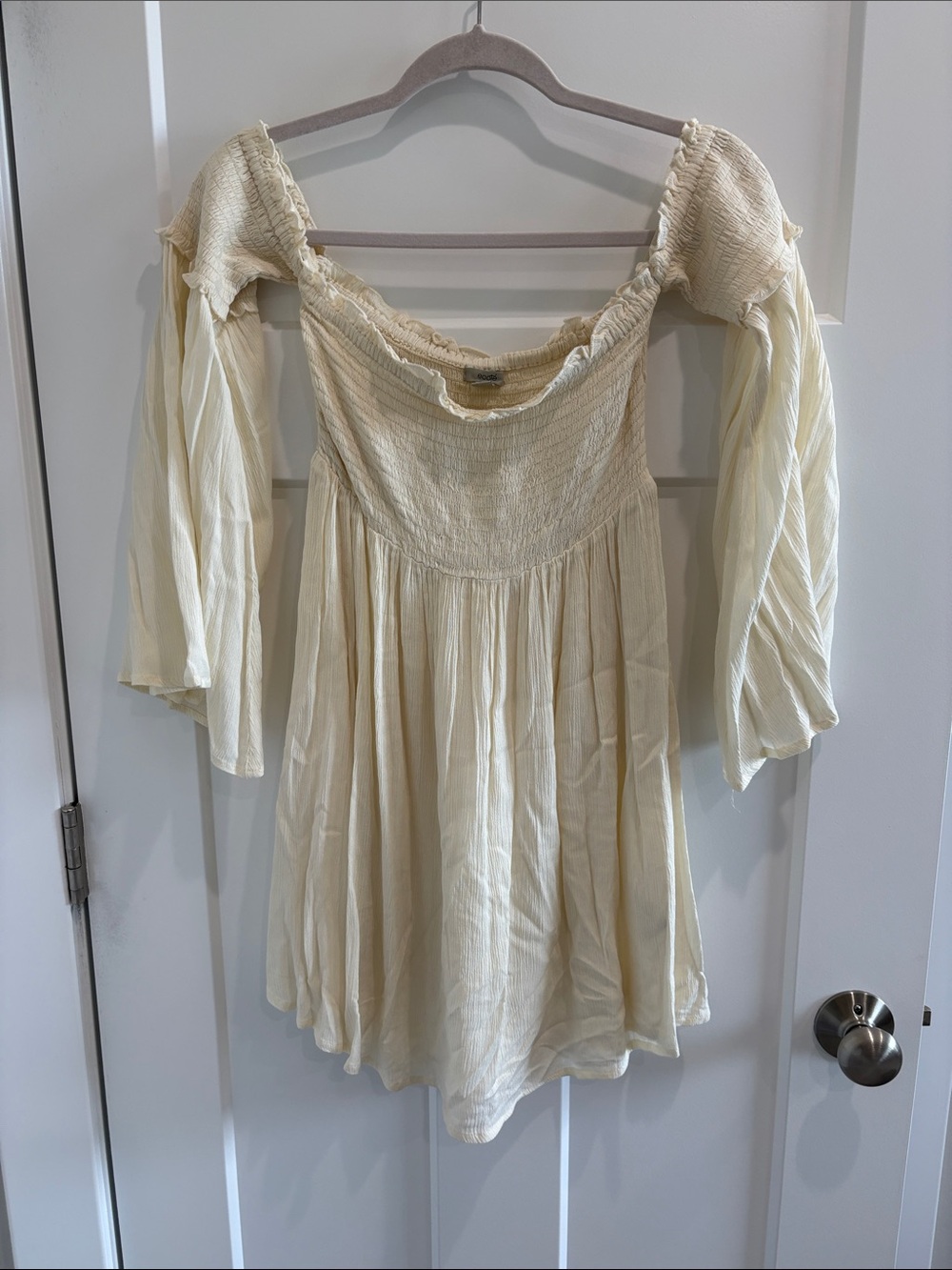 Ecote Cream Off-Shoulder Smocked Bohemian Tunic